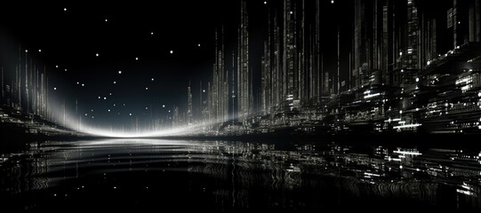 Wall Mural - an abstract wallpaper with a black background, in a wide format, creating a technologically advanced