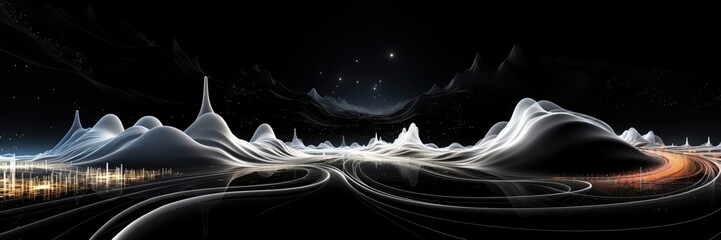 Wall Mural - an abstract wallpaper with a black background, in a wide format, creating a futuristic composition t