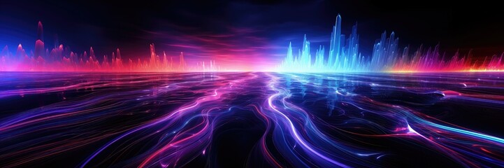 Wall Mural - an abstract wallpaper with a black background, in a wide format, creating a visually captivating and