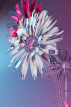 3D Render Of White And Pink Glass Flowers