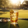 Refreshingly Cold Arnold Palmer on a Golf Course with Iced Tea and Lemonade, Glasses, Ice, Sugar, and Honey