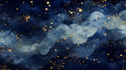 Wall Mural - magic starry night. seamless vector pattern with stars texture marble. generative ai.