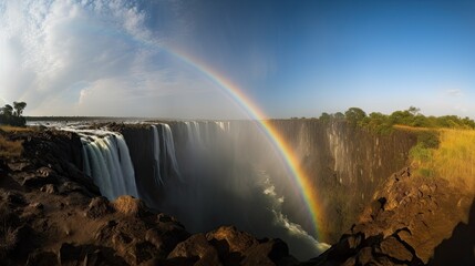 Poster - Africa, Zambia, Mosi-Oa-Tunya National Park, Rainbow above Eastern Cataract of Victoria Falls