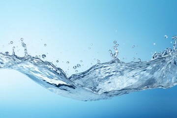 Poster - Clear blue water splashes and waves with drops. Vector liquid splash with drops. 3D element. Clear drink. Clear water falling or foaming