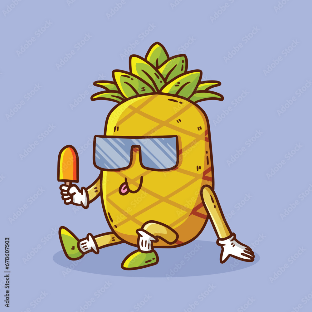 Cute happy Pineapple fruit relax pose mascot character vector cartoon ...
