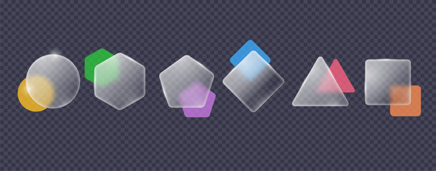 Poster - A set of simple geometric shapes in the style of glass morphism. Design elements for creativity.