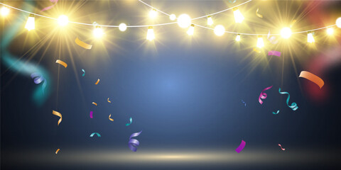 Poster - Christmas bright, beautiful lights, design elements. Glowing lights for design of Xmas greeting cards. Garlands, light Christmas decorations.
