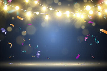 Poster - Christmas bright, beautiful lights, design elements. Glowing lights for design of Xmas greeting cards. Garlands, light Christmas decorations.
