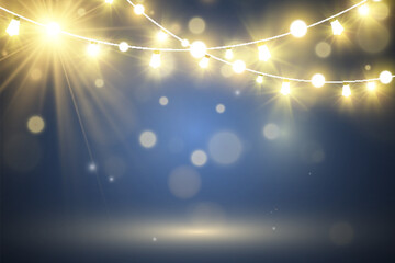Poster - Christmas bright, beautiful lights, design elements. Glowing lights for design of Xmas greeting cards. Garlands, light Christmas decorations.
