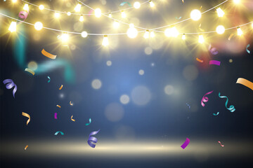 Poster - Christmas bright, beautiful lights, design elements. Glowing lights for design of Xmas greeting cards. Garlands, light Christmas decorations.
