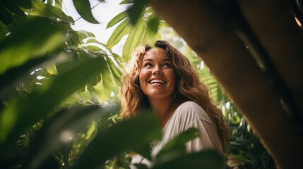 Happy teenagers in the tropical forest, teenagers and nature, learning in the forest