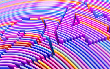 Fototapete - 3D render abstract background of smooth lines of spline figures 2024 multicolor waves with DOF