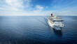 Aerial view of a generic cruise ship traveling over calm ocean with copy space as a concept for travel and holidays