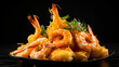 Tempura Fried Shrimps On Black Background