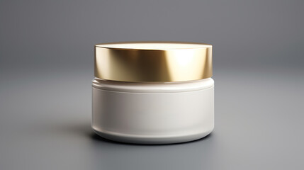 Sticker - White jar with gold lid on a gray background, AI