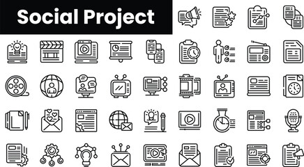 Wall Mural - Set of outline social project icons