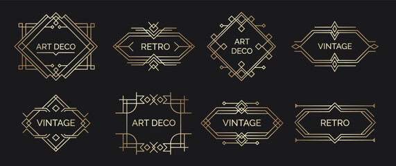 Wall Mural - Art deco labels. Retro geometric shapes with elegant arabic lettering, vintage minimal emblem for luxury premium stamp. Vector isolated set
