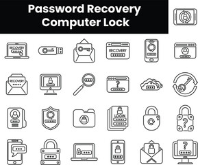 Wall Mural - Set of outline password recovery computer lock icons