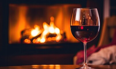 A Cozy Evening with a Glass of Wine by the Fireplace