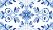 Seamless tiles background in Portuguese style. Blue and white mosaic pattern texture marble. Generative Ai.