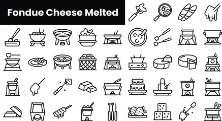  Set of outline fondue cheese melted icons