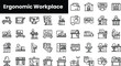 Set of outline ergonomic workplace icons