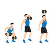 Man doing one arm dumbbell snatch exercise. Flat vector illustration isolated on white background