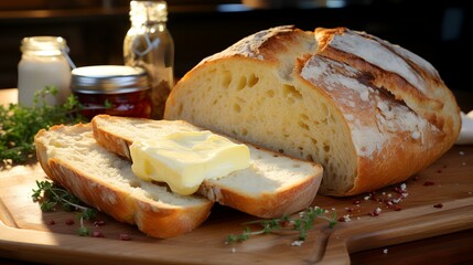 Wall Mural - A loaf of bread with butter on it 