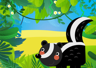 Wall Mural - cartoon scene with forest and anima skunk illustration for children