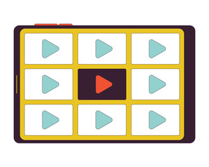 Fototapete - Tablet computer with streaming platform 2D linear cartoon object. Movies, shows, channels video tablet screen isolated line vector element white background. Watch series color flat spot illustration