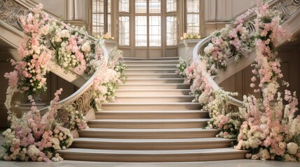 Wall Mural - decoration wedding flowers background staircase illustration design floral, luxury decor, banquet party decoration wedding flowers background staircase