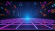 3d technology abstract neon light background, empty space scene, spotlight, dark night, virtual reality, cyber futuristic sci-fi background, street floor studio for mock up. colored geometric.