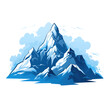 Flat logo rock mountain relief with clouds. Snowy cliff, mountain and hill. Isolated rocky peak, cartoon canyon silhouette on transparent background