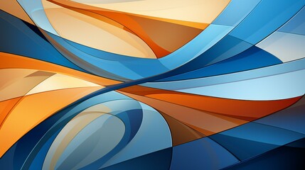 Wall Mural - Modern Abstract Design of Swirling Blue and Orange Hues with Dynamic Curves and Reflections