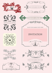 Wall Mural - Set of ornate vector frames and ornaments with sample text. Perfect as invitation or announcement. All pieces are separate. Easy to change colors and edit.