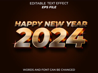 Poster - happy new year 2024 text effect, font editable, typography, 3d text. vector template
