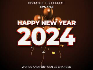 Poster - happy new year 2024 text effect, font editable, typography, 3d text. vector template
