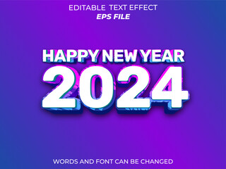Poster - happy new year 2024 text effect, font editable, typography, 3d text. vector template