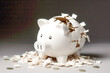 Shot of empty broken piggy bank symbolizing concept of financial crisis, bankruptcy, global economic inflation