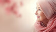 European woman with pink headscarf world cancer day concept