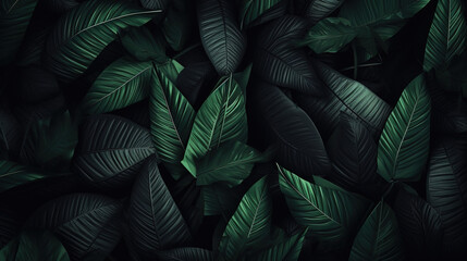 Wall Mural - Textures of abstract black leaves for tropical leaf background. Flat lay, dark nature concept, tropical leaf