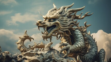 Wall Mural - golden dragon statue in chinese temple