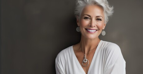 Wall Mural -  A blonde older woman with grey hair smiling