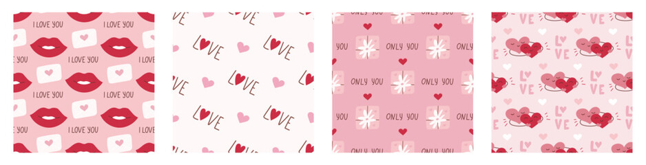 Wall Mural - set of seamless patterns for valentine s day. romantic vector backgrounds. ornament for postcards, w