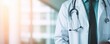 © radekcho - Doctor man with stethoscope in hospital. Medical doctor ER, surgeon and anesthetist on medical clinic room background for emergency in hospital's hospitality concept.