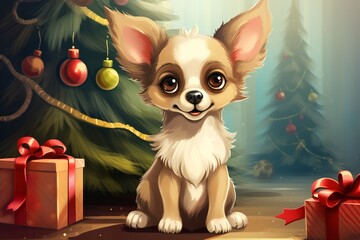 Sticker - cute cartoon chihuahua christmas card