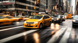 Fototapeta  - Cars in movement with motion blur. A crowded street scene in downtown Manhattan