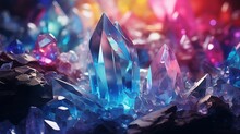 a large amount of crystal that glows a rainbow. Generative AI