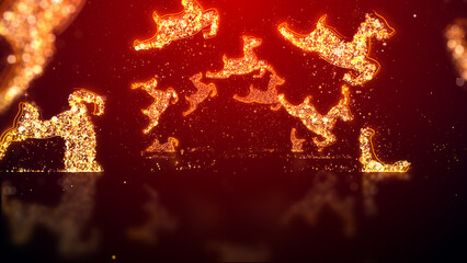 Wall Mural - golden reindeer tunnel on the red floor with copyspace for christmas and new year concept.