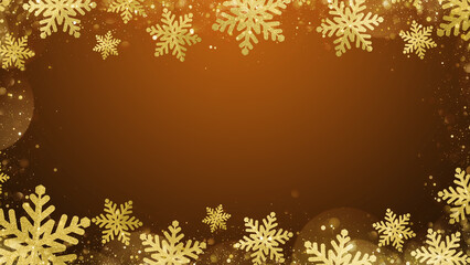 Wall Mural - gold snowflakes frame for elegant christmas background with copy space.